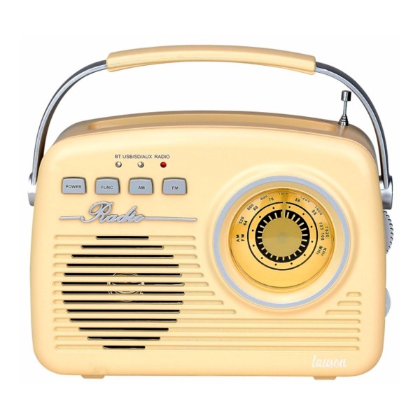 Lauson ra143 radio vintage crema analógica con altavoz integrado 2w am/fm batería recargable bluetooth usb sd