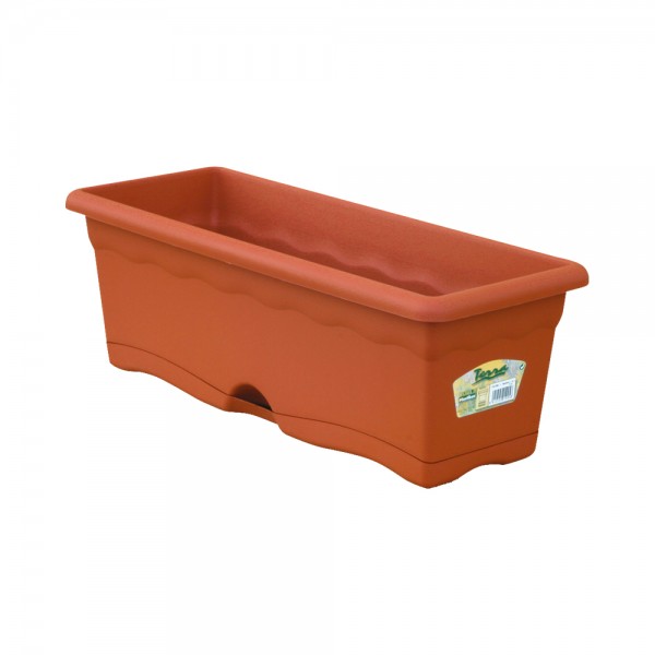Jardinera con plato integrado color terracota 80 x 20 cm
