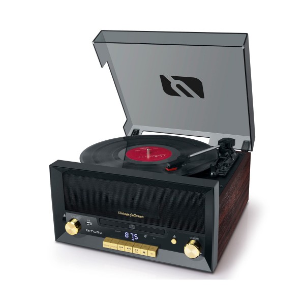 Muse mt-112 w negro (wood) microcadena con tocadiscos estéreo / cd / radio fm