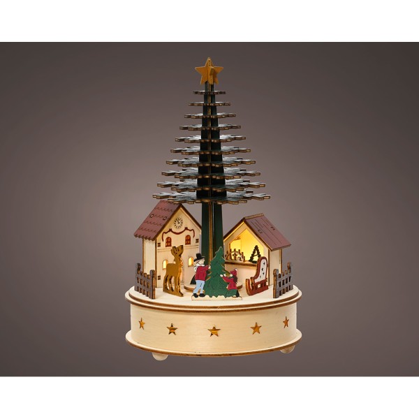 Casita microled con árbol navidad, con música y movimiento, ø15 x 25 cm